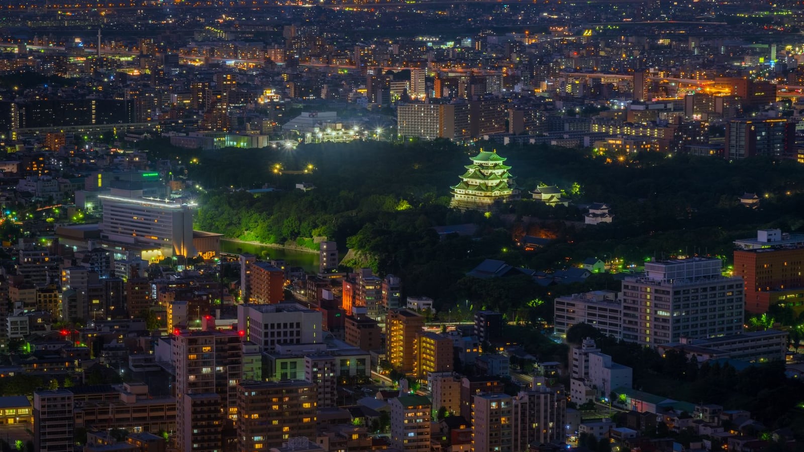 Nagoya city skyline in Naka-ku district during golden hour